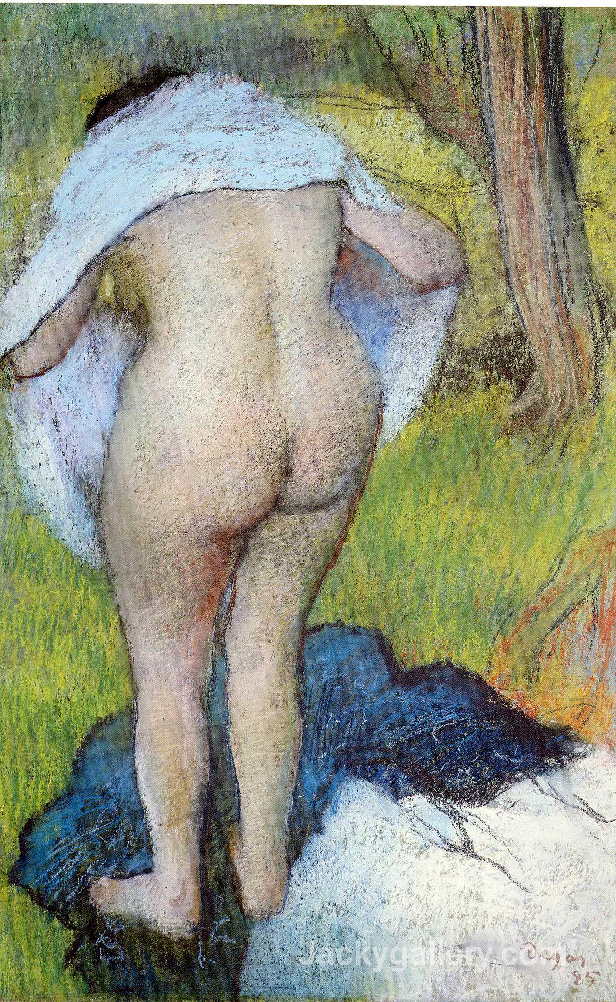 Nude Woman Pulling on Her Clothes by Edgar Degas paintings reproduction